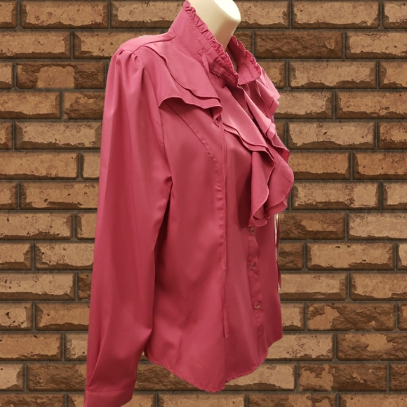 NWT womens Vintage Spring/Summer Long sleeve Lotus Ruffled Casual Work Shirt - Picture 4 of 5